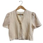 Reformation Bess Linen Top Sugar Ruffle Trim Puff Sleeve size Large NEW $168 Photo 1