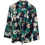Vintage Pykettes Open Front Blazer Top Navy Green Floral Blue Size M Photo 0