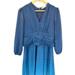 Wayward Fancies eShakti Blue Gradient Star Print Midi Dress Long Sleeve Ruched‎ Size M Photo 1