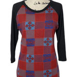 LuLaRoe  Randy Raglan Baseball Tee XS – Red Blue Black Checkered Photo 0