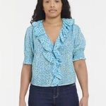 Doen Henri Ruffle Top Blue Daisy Fields Print Organic Cotton XLarge NEW‎ Size XL Photo 3