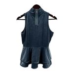 Torn By Ronny Kobo  Blue Velvet Sleeveless Peplum Top Size Small Photo 3