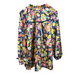 Umgee USA Multicolor Floral Satin Colorful Peasant Blouse Size 1X Relaxed Flowy Photo 1