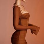 Oh Polly Long Sleeve Ruched Mini Dress in Brown Photo 2