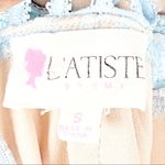 L'ATISTE L’ATISTE Aqua Lace Lined Lattice Detailing Short Sleeves Low V-Neck Romper Small Photo 2