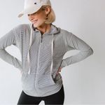 ALBION FIT Albion Zip Up Hoodie Sweatshirt Large Black White Stripe Photo 0