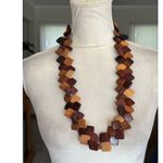 Vintage Shades of Stained Square Wooden Panel Necklace Brown Photo 0