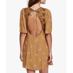 Free People  Womens Mockingbird Open Back Lace Mini Dress Tan Yellow Size 8 EUC Photo 2