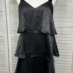 SADIE & SAGE Black Satin Tiered Mini Dress with Velour Straps Photo 0