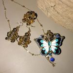 Perfume Butterfly Statement Jewelry Set Necklace Earring Ring Enamel Detailing Blue Photo 3