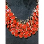 Women's Statement Red Beaded Bib Necklace With Gold Chain And Lobster Claw Lock Photo 5