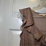 Loft Brown Swiss Dot Ruffle V Neck Aline Dress size 6 Photo 3