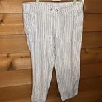 Athleta  Linen Stripe Crop Pant Stretch Waist Drawstring White Summer Beach 14P Photo 2