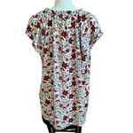 Loft Red Floral Print Blouse Flutter Sleeve Front Bow Sz M XC Photo 2