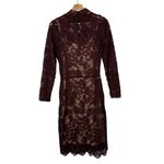 Boutique  Burgundy Red Lace Overlay Long Sleeve Mini Dress S Photo 1