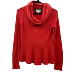 Anthropologie  Maeve Winterscape Ribbed‎ Red Orange Long Sleeve Peplum Ruffle Top Photo 2