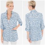  Blue Medallion-Print Utility Jacket Size Medium‎ Chico's Size Medium Photo 1