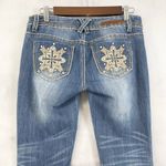 Almost Famous  Low Rise Jeans Size 5 Distressed Embellished‎ Bootcut Y2K Bling Photo 6
