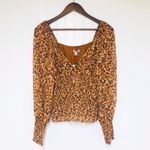 Steve Madden Leopard Print Smocked Top Blouse Long Sleeve Brown Size Medium New Photo 1