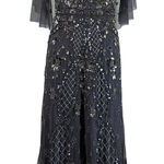 Adrianna Papell  Beaded A-Line Short Sleeve Long Evening Gown Purple Size 4 Dress Photo 0