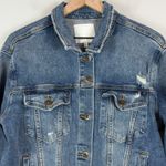 Ella Moss Denim Trucker Jacket Women Large Blue Distressed Button Front Western Photo 1
