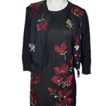 Karl Lagerfeld  Black Dress Cardigan Floral Embroidery 2 Piece Sleeveless Size 6 Photo 2