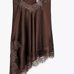 ZARA  Elegant Brown Lace Slip Dress blogger favorite satin mini Photo 0