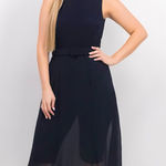 Ralph Lauren NWT  Navy Blue Buckle Belt Sleeveless Jersey‎ Chiffon Dress Size 12 Photo 0
