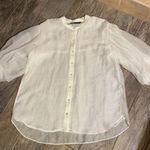 ZARA  puff sleeved white sheer blouse, pearl & rhinestone buttons, Women’s small Photo 13