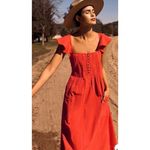 Pilcro Anthropologie  Dress Flutter Sleeve Midi Red Cotton Canvas Womens MP Photo 3