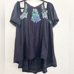 Free People  Blue Embroidered Beaded Tunic Top Boho Cottagecore Photo 2