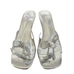 Wild Diva Y2K VTG. SILVER PEARL RHINESTONE CLEAR KITTEN HEEL SANDALS SZ. 9 ‎  Photo 2