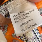 SSLR Orange Boho Patchwork Print Button Shirt, Indie Folk Eclectic S Photo 5