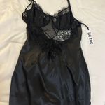 Black Satin Lace Dress Size L Photo 0
