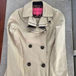 Betsey Johnson women’s beige ruffle collar double breasted trench coat no belt S Photo 6