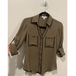 EXPRESS The Portofino Shirt Slim Fit Khaki Black Blouse Photo 3