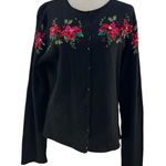Vintage Cardigan Poinsettia Flower Sequin Embellishment Black Size XL Photo 0