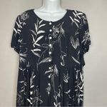 Vintage Floral Dress Rayon Black Leafy Momcore Short Sleeves Back Waist Tie 00s Size 14 Photo 3