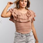 Free People  Open Weave Jacquard Knit Wide Scoop Neck Heirloom Blouse Top; XS Photo 2