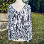 J.Crew  Womens Sz 12 Spotted Long Sleeve V-neck Popover Top White Black Photo 3