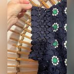 J.Crew Navy & Green Floral Crochet Lace Blouse Cap Sleeve Preppy Classic Sz M Photo 3