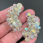 Vintage 50’s LAGUNA Faceted AB Crystal Aurora Borealis Crawler Clip On Earrings White Photo 1