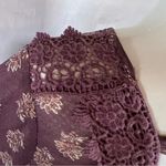 Rewind Long bell sleeve mauve semi sheer top with lace detail size large Photo 4