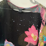 Citron Santa Monica SILK vintage semi sheer tunic blouse top printed oriental Black Size XS Photo 1