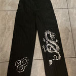 Urban Outfitters  Black Pinstripe Dragon Sequin Wide Leg Pants Size S Photo 0
