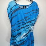 New Directions Blue and Black Sleeveless Knit Top Ruched Gathered Side Size XL Photo 0