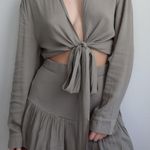 Mable Olive Tie Front Long Sleeve Two Piece Set Photo 0