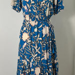 Knox Rose Floral Wrap Midi Layered Dress Blue Cream Boho Beach Womens Medium Photo 0