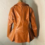 Pressed Brown Zip Up Peplum PU Jacket Swing Coat XL Boho Indie Rocker Glam Retro Photo 1