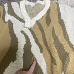 POL  distressed animal print green tan white large bulky sweater Photo 1
